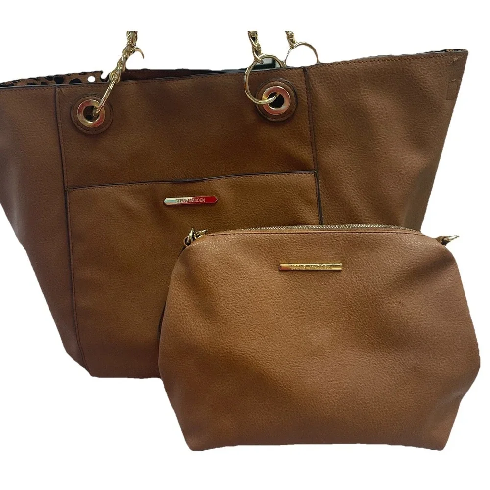 Steve‎ Madden Large Purse Animal Print Inside Brown Chain Strap Matching Bag